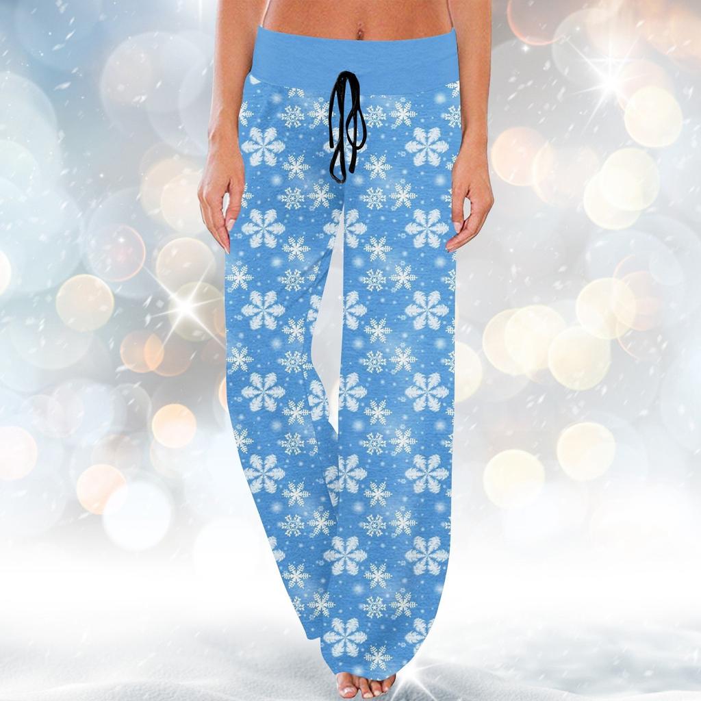 Women's Comfy Pajama Pants Pocket Christmas Print Drawstring Wide Leg Pants
