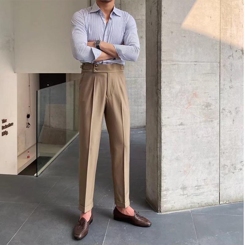 Naples Men's Trendy Casual Italian Business Style High-Waisted Nine-Point Pants 