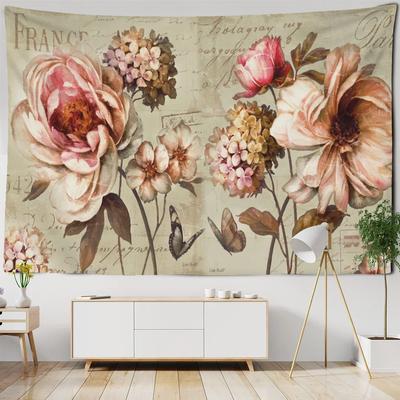 Floral Decoration Tapestry Butterfly Pattern Illustration Oil Painting Print Wall Cloth Room Bedroom Home Decoration Tapestry