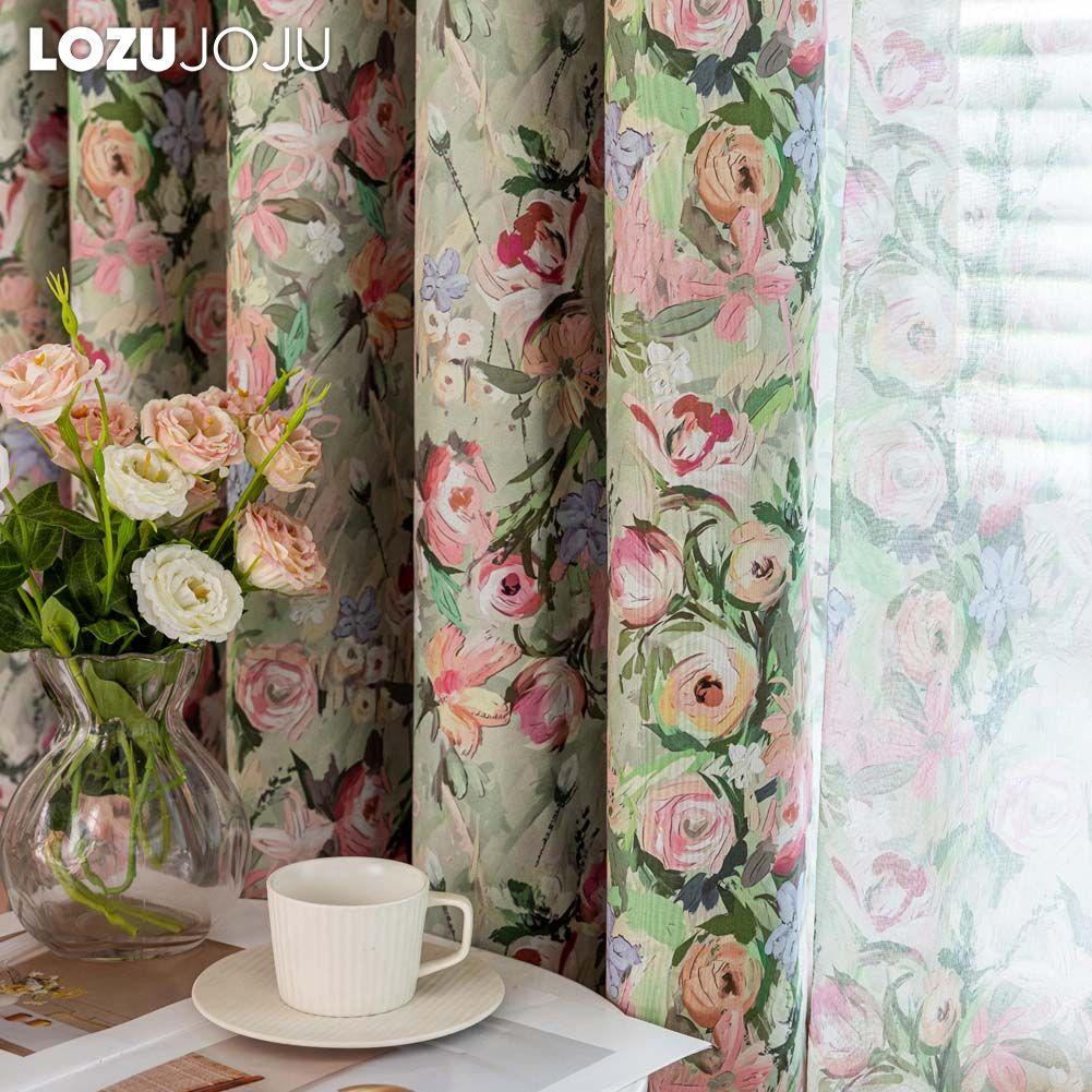 1PC LOZUJOJU European Pastoral Style Oil Painting Rose Print Curtain Full Blackout Curtains for Bedroom Living Room Balcony Window for Home Decor