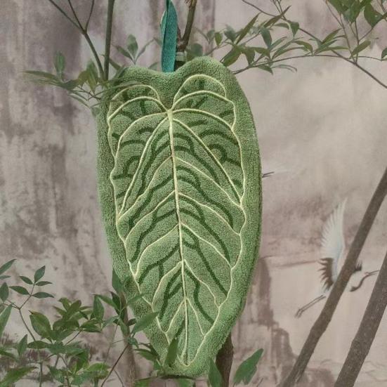 Yousheng Leaf Shape Hand Towel Double-Sided Hanging Towel Lint-free Absorbent Leaf Towel with Hanging Loop for Kitchen Bathroom Use