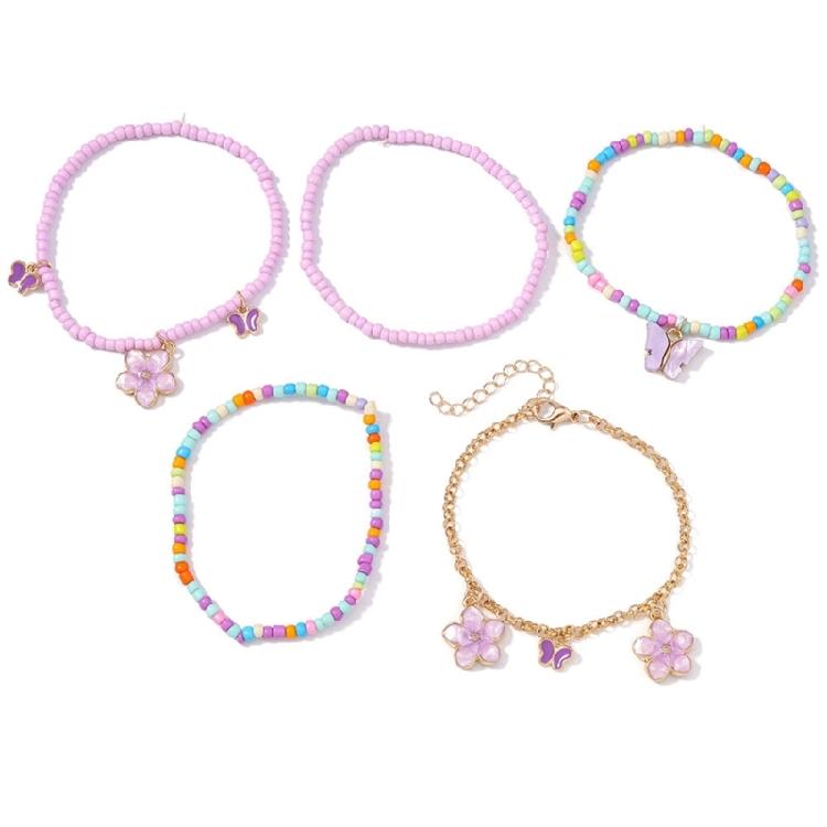 5 Pack Colorful Beaded Bracelet Bead Bracelet Flower Bead Bracelet Handmade Adjustable Jewelry Present for Stylish Women