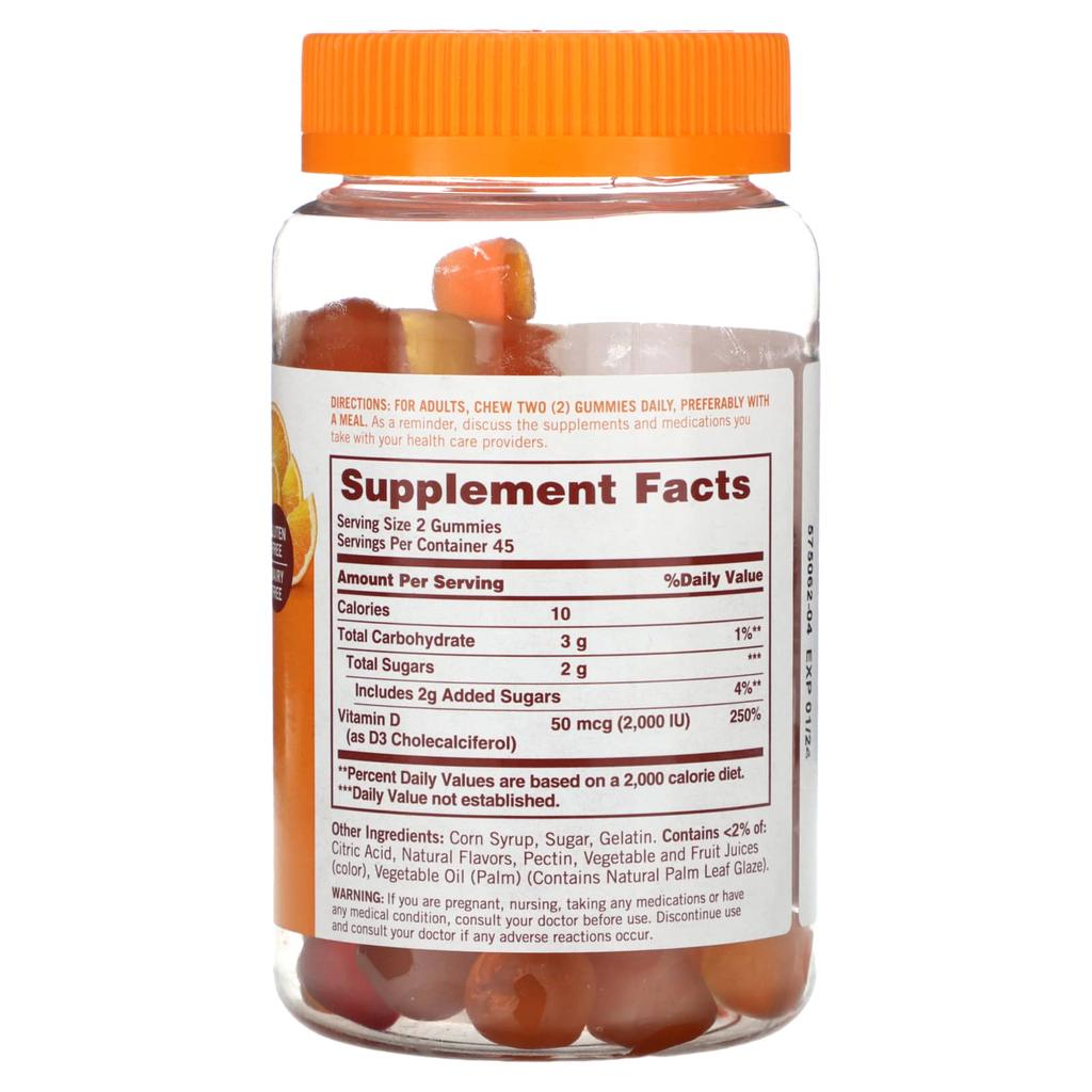 Sundown Naturals, Vitamin D3 Gummies, Strawberry, Orange & Lemon, 2,000IU, 90 Gummies (25mcg (1,000IU) Per Gummy)