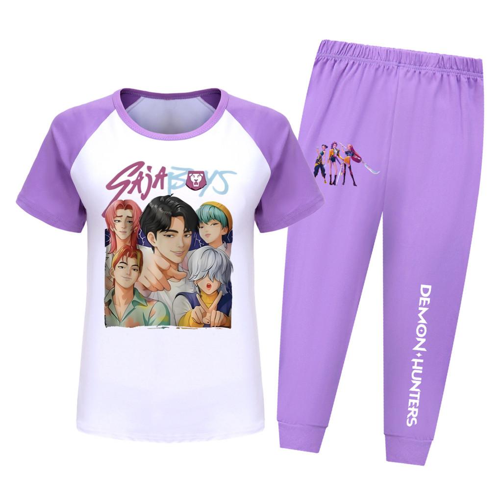 Hunters Kpop Demon Saja Boys Pattern Short Sleeved Shirt Long Pants Suit Pajama