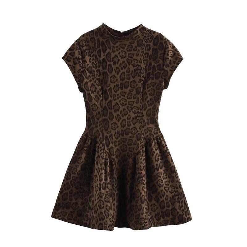 

Kaslead New Arrival Women s Clothing Fashion Style Simple Leopard Print Retro Backless Short Dress Picture Color L