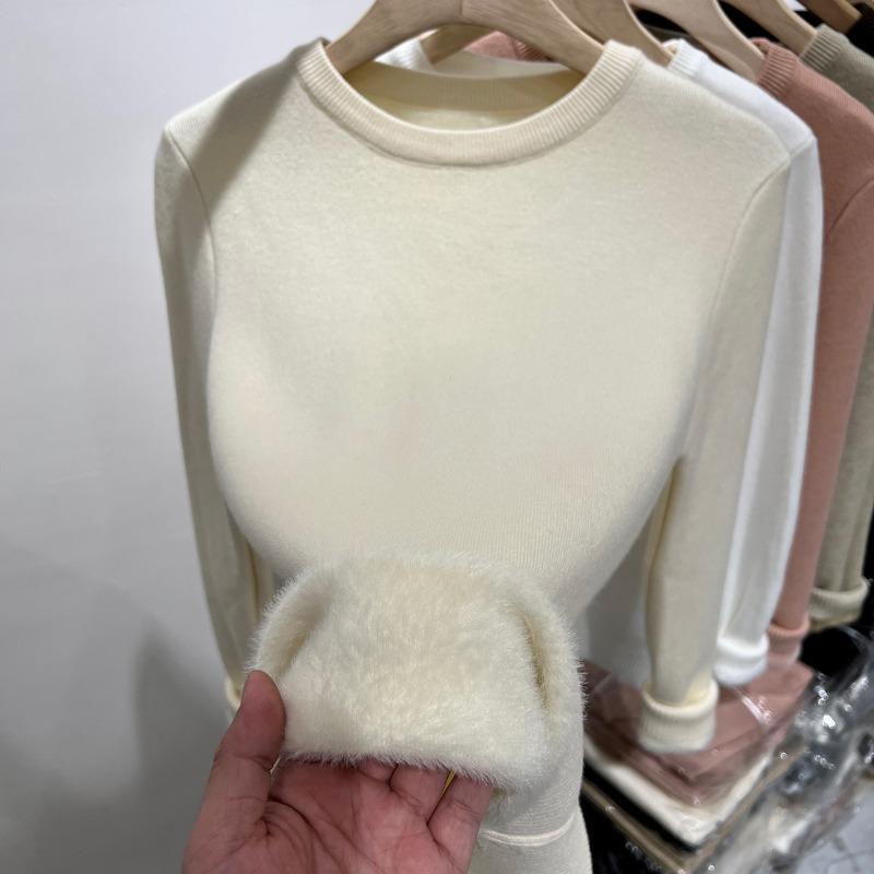 One-piece Fleece Warm and Thickened Knitted Sweater Women's Simple Basic Bottoming Shirt Spring Top