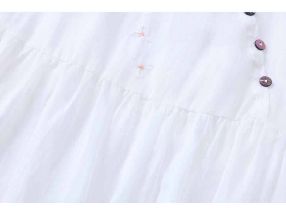 2024 Embroidered Ramie V-Neck Women's Mid-Sleeve Long Dress