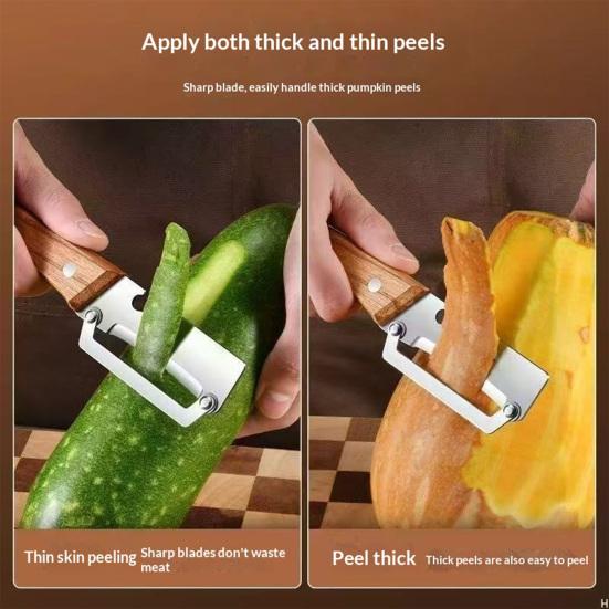 Stainless Steel Vegetable Peeler with Wood Handle Bottle Opener Heavy-Duty Ergonomic Kitchen Tool for Potatoes Pineapple