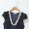 Elegant French Polka Dot Long V-Neck Lace Dress - Women's Summer 2026 Slimming Short-Sleeve Skirt.
