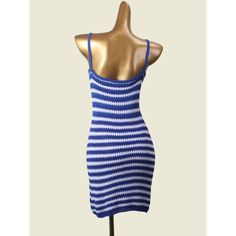 Fashion Sexy Color Matching Sling Bodycon Dress Summer Slimming Knitting Sexy Export Skirt