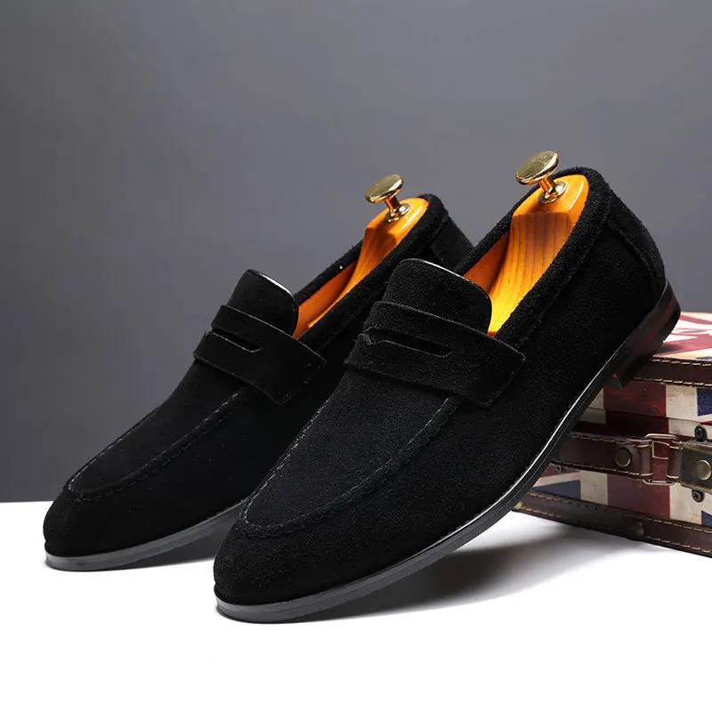 Fashion Men's Casual Shoes Suede Genuine Leather Mens Slip-on Light Comfortable Driving Loafers Men Party Wedding Flat