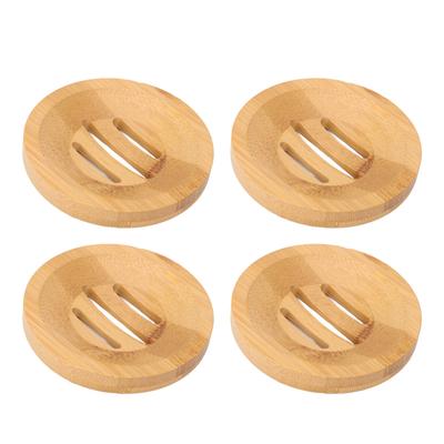 4Pcs Bamboo Soap Rack Drainable Easy To Clean Bathroom Kitchen Soap Holder Dia 8cm