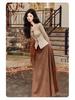 Women's Slim-Fit Knit Top & Long Velvet Skirt Two-Piece Set for Spring & Autumn