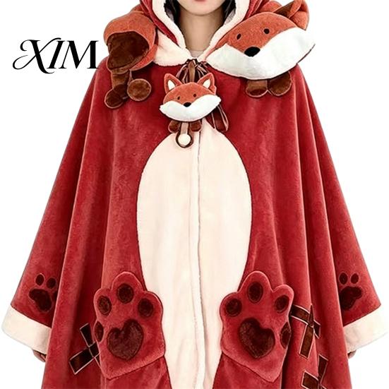 Tier-Themen-Decke Tragbarer Hoodie, Übergröße Fleece-Sweatshirt für Erwachsene Halloween-Kostüm Schal Nachtwäsche, Cosplay Plüsch Kapuzen-Umhang Korallenfarbener Hoodie