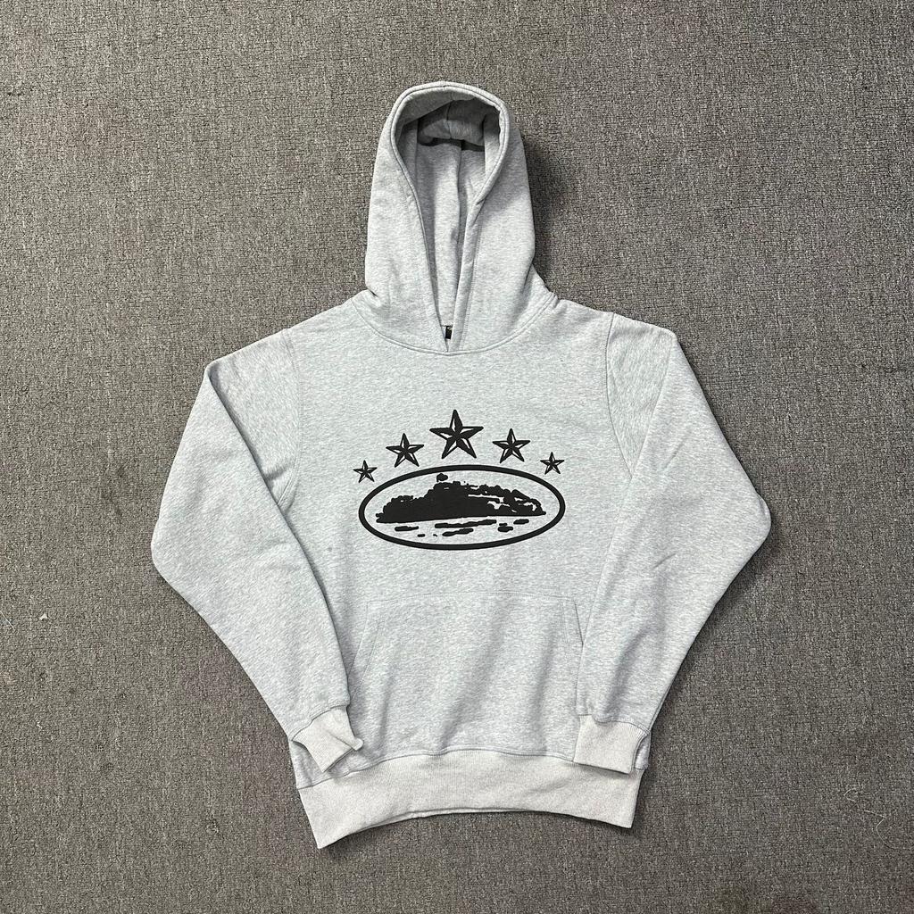 Corteiz Classic Series Ship Print Logo Thin Plush Loop Hooded Sweater, Trendy Men's and Women's Casual Sweatpants