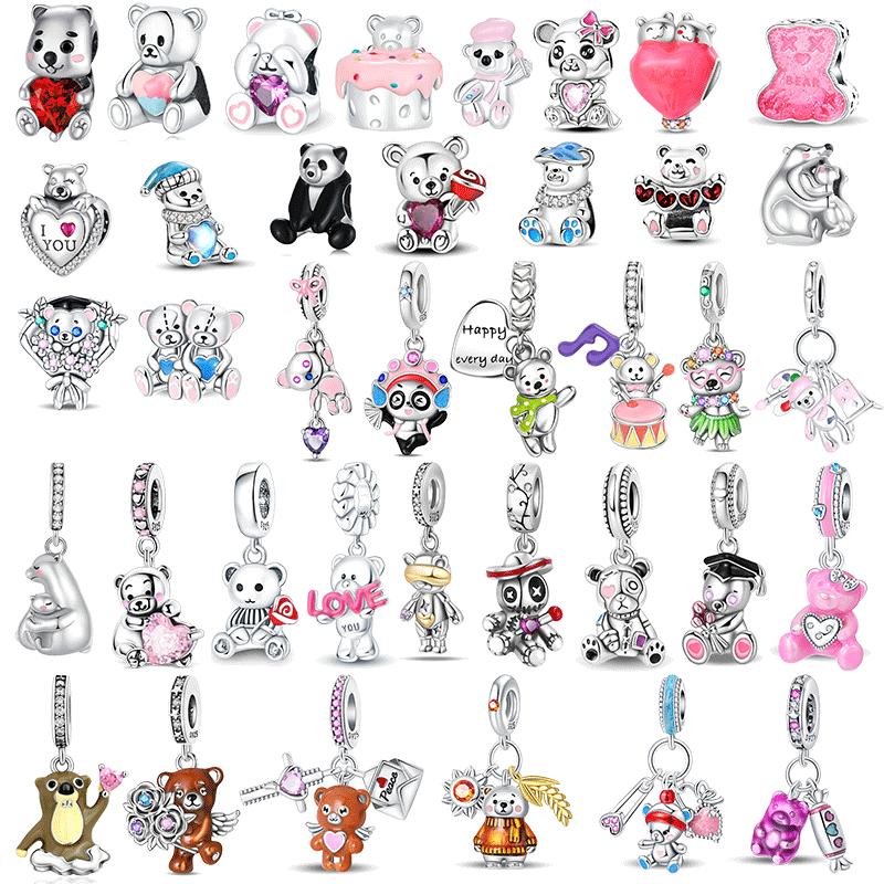 925 Silver Polar Bear Love Bead Happy Bear Series Fit Diy Bracelet Necklace Cute Kids Birthday Party Gifts