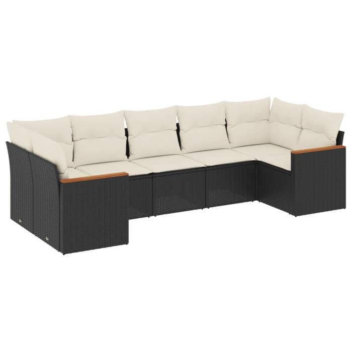 VidaXL Salon de Jardin avec Coussins 7 pcs, Canapés de Terrasse, Ensemble de Meubles de Patio, Mobilier d'Extérieur, Noir 3226266