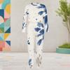 Women Plus Size Blue Beige Round Neck Long Sleeve Tie Dye Printed Two Piece Set Cuffed Tops Pants With Pockets