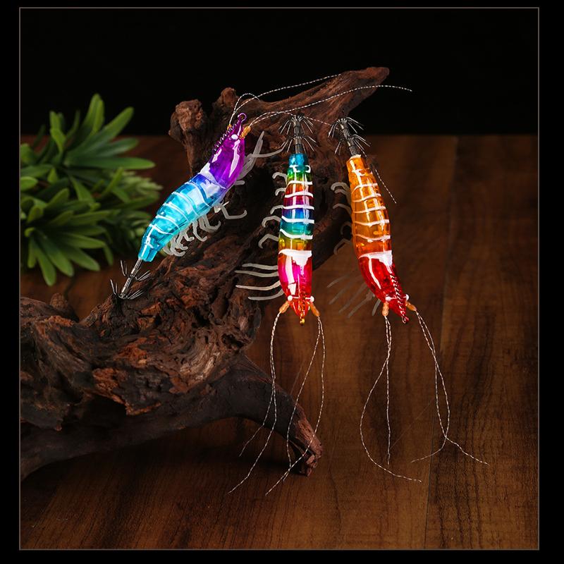 Shrimp 105Mm 12G Squid Jig Luminous Horizontal Slow Sinking Lure Webfoot Wood Shrimp Octopus Bait Squid Cuttlefish Fishing