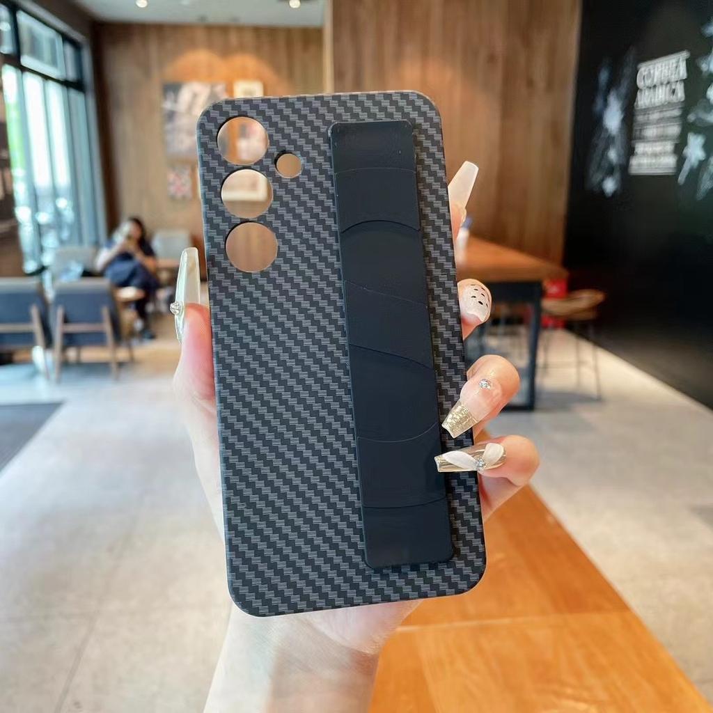 Applicable To Samsung S25ultra Mobile Phone Case Fashion Cool Carbon Fiber Pattern Wristband Men's S23plus Hard Case Case
