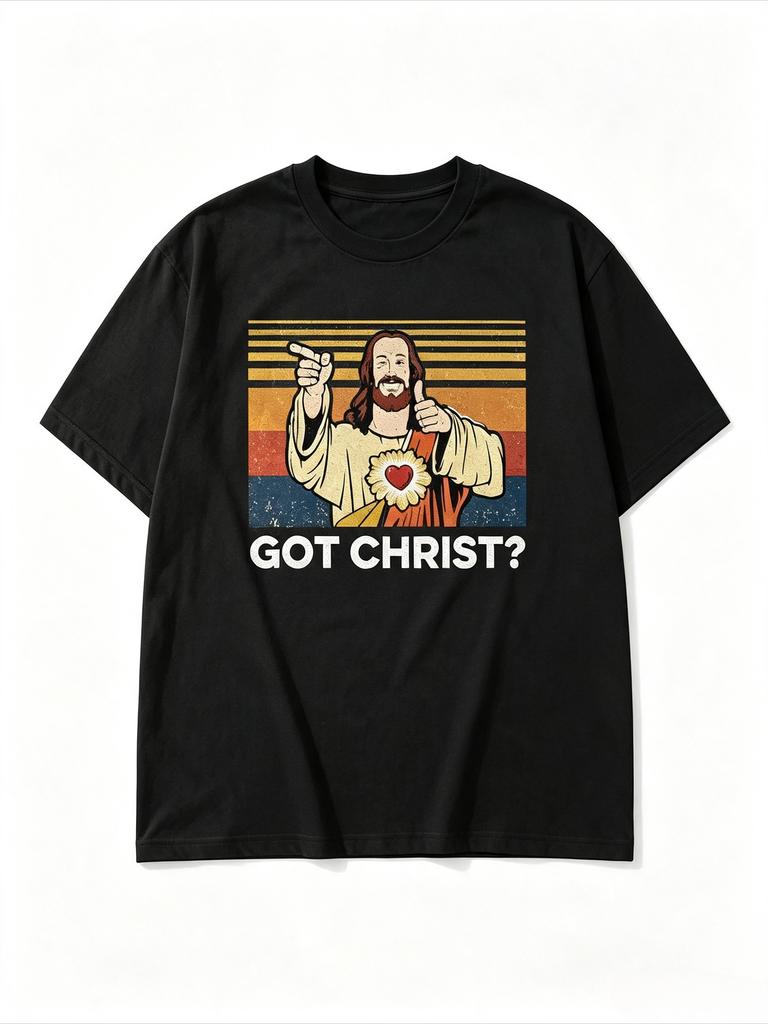 Unisex Funny Got Christ Retro Sunset Jesus Graphic TShirt Loose Oversized Harajuku Style Cotton Summer Streetwear Tee