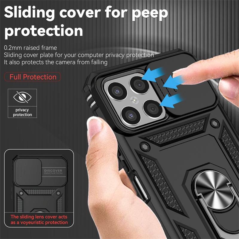 For Honor X8 4G 2022 Case Slide Lens Protect Ring Stand Armor Shockproof Funda For Honar Honer X8 X 8 HonorX8 4G 6.7" Back Cover