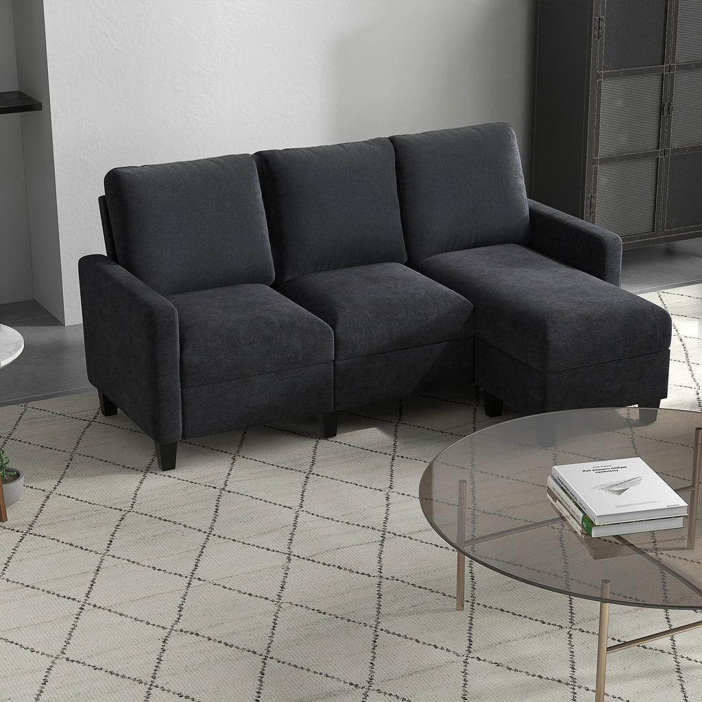Corner Sofa, Sofa Set, with Reversible Chaise Longue, 197 X 139 X 91cm, Dark Grey