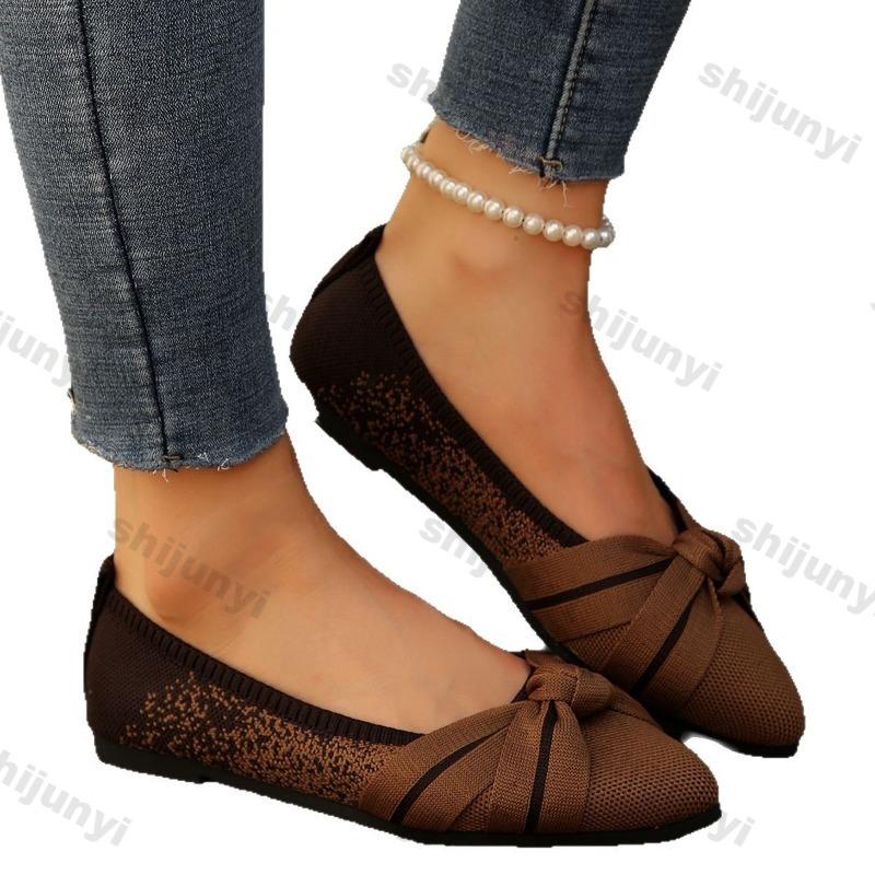 Fashion 2025 Spring Autumn Pointed Bow Flat Shoes Women's Fashion Lightweight Comfortable Casual Shoes  Large Size Women Loafers