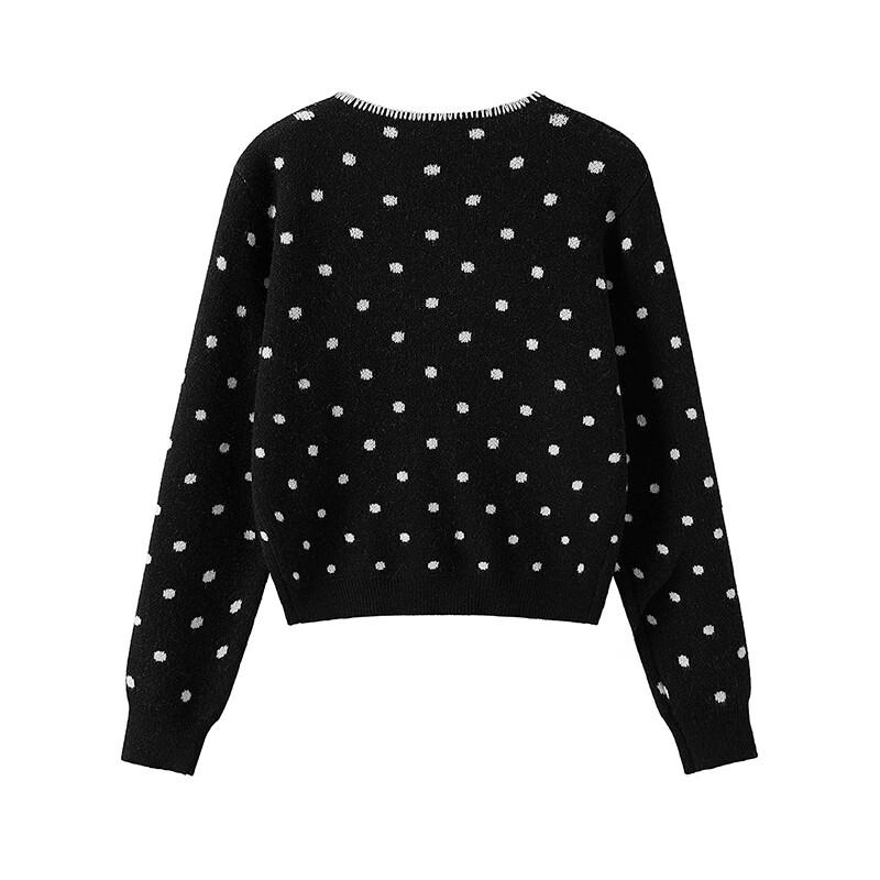 Women's V-Neck Polka Dot Knit Cardigan
