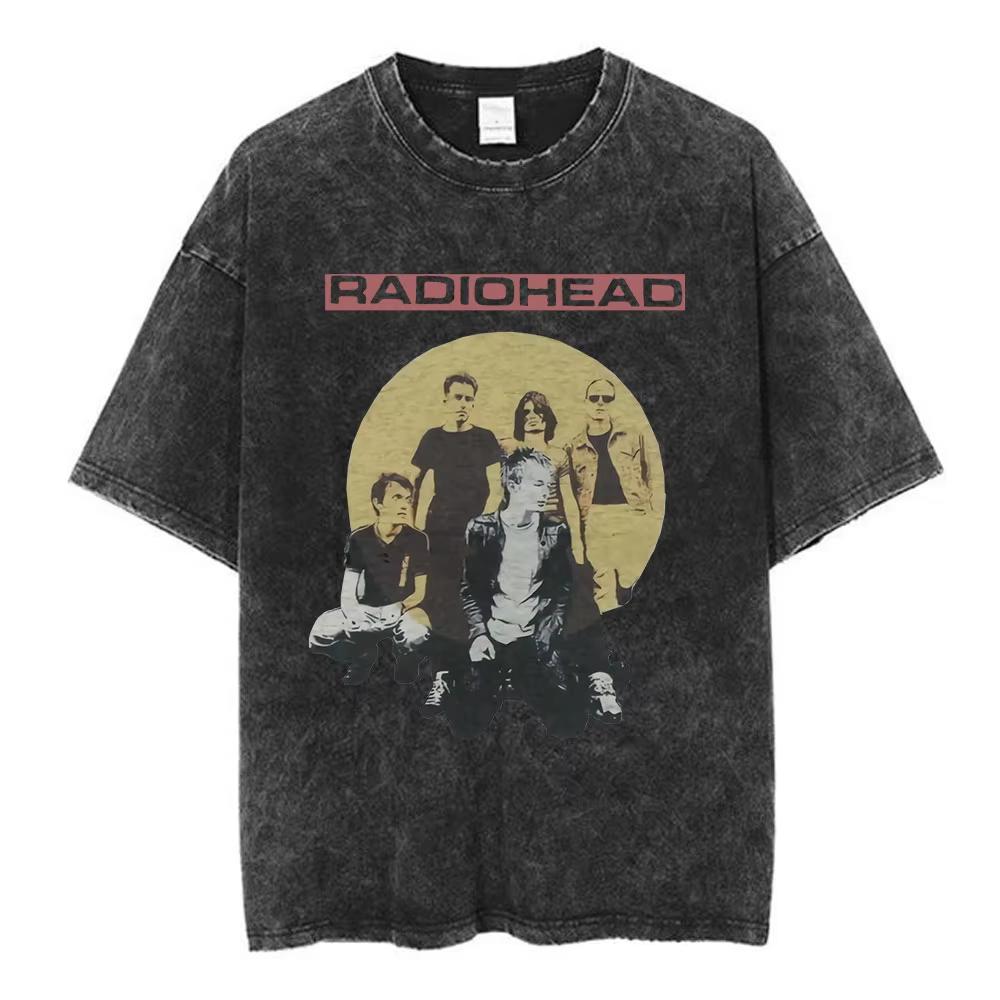 Rock Band Radiohead The Bend Funny Cat Vintage Washed Tshirts Men Women Fashion Hip Hop T Shirts Cotton Male Tshirt Streetwear