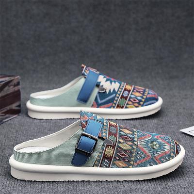 New Four-season Wear Men's Comfortable Breathable Color Matching Fabric Flat Heel Casual Daily Bag Head Half Drag Men's Slippers
