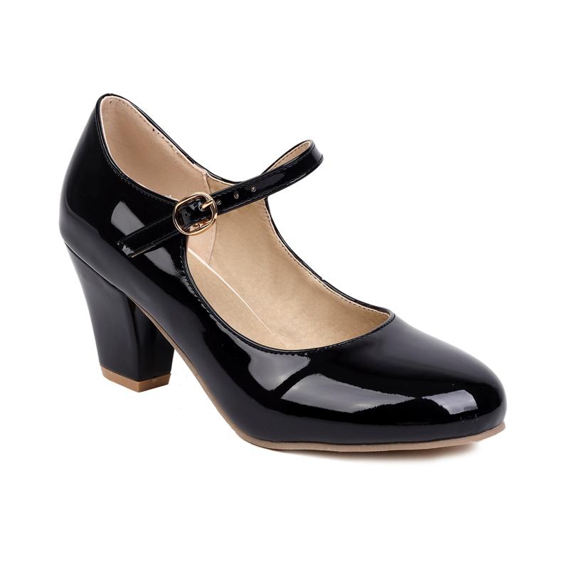 Women's Heels Mary Janes Shoes Fashion Pink Black White Red Yellow Heeled Party Wedding Shoes Female Dress Pumps Big Size 45