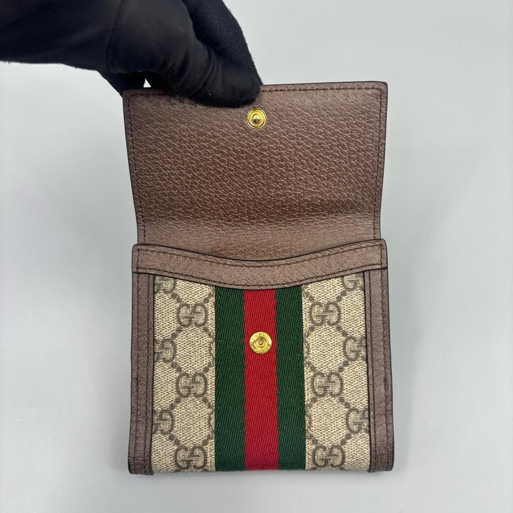 [Pre-Owned] Ophidia Logo Stripe Web Canvas And Leather Short Folded Wallet - Excellent #1IYCMJT