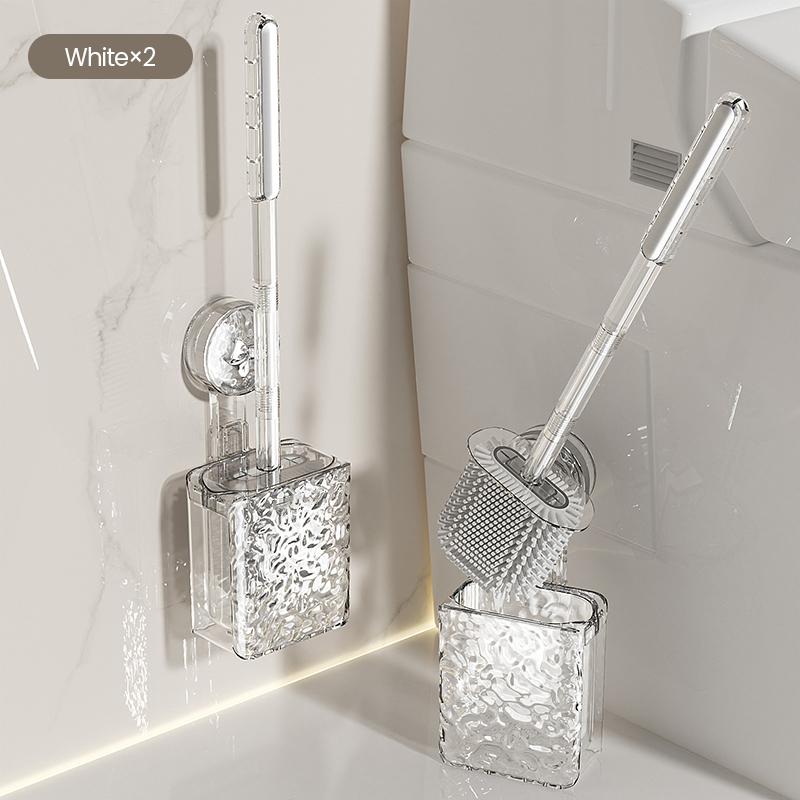 Bathroom Cleaning Brush Wall Mounted Non Perforated Suction Cup Toilet Brush Long Handle Glacier Patterned Bathroom Supplies