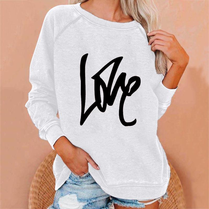 Women S Round Neck Long Sleeve Love Print Casual Sweatshirt