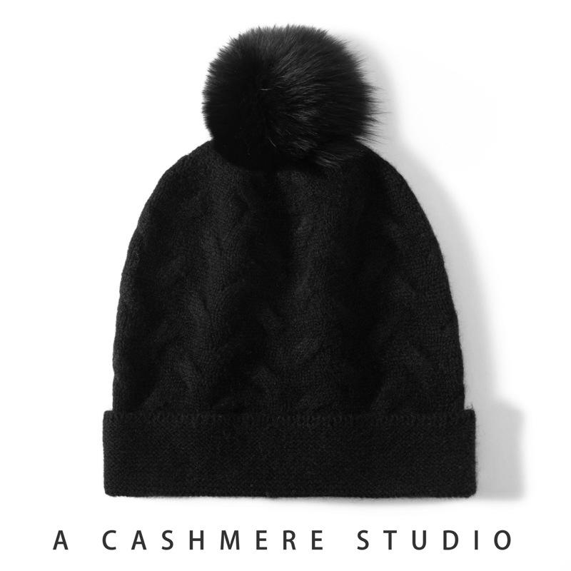 Cashmere Hat Female Fox Hairball Autumn and Winter Warm Wool Hat Tide Knitted Hat Ear Protector