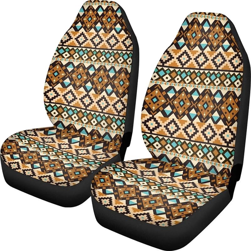 Dreaweet Navajo Print Car Seat Covers for Men Women Southwest Pattern Front Seat Protector Cover Full Set of 2pc Universal Size for Car, Truck or