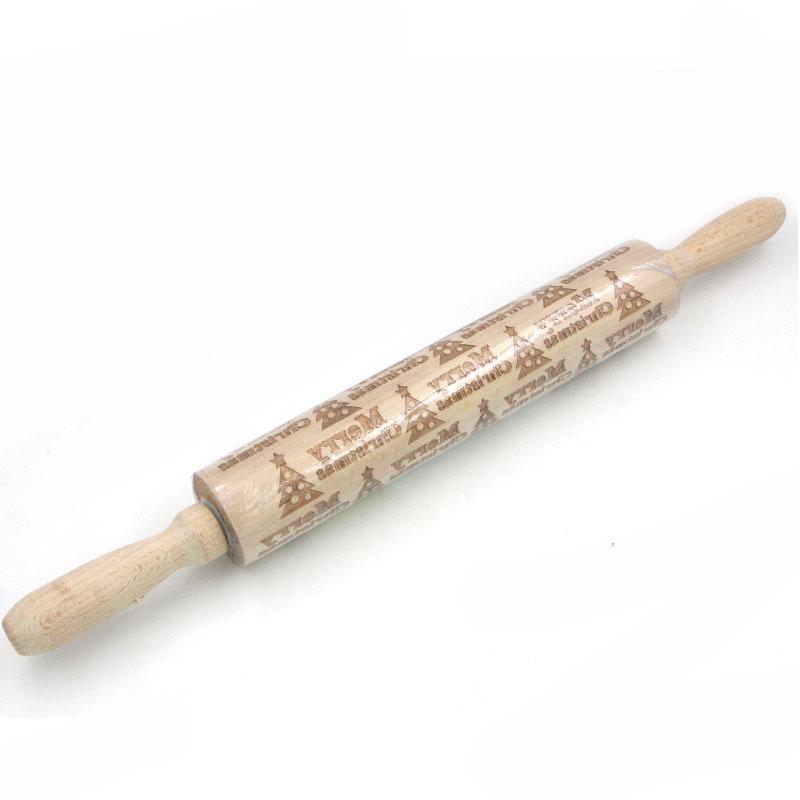 Popular Reindeer Print Laser-Engraved Wooden Rolling Pin for Christmas Cookie Baking
