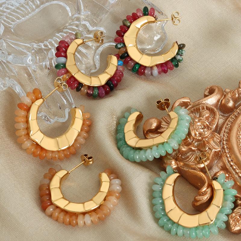 

Retro Ethnic Fairy Earrings: Titanium Steel with Natural Phantom Stone & Yellow Agate