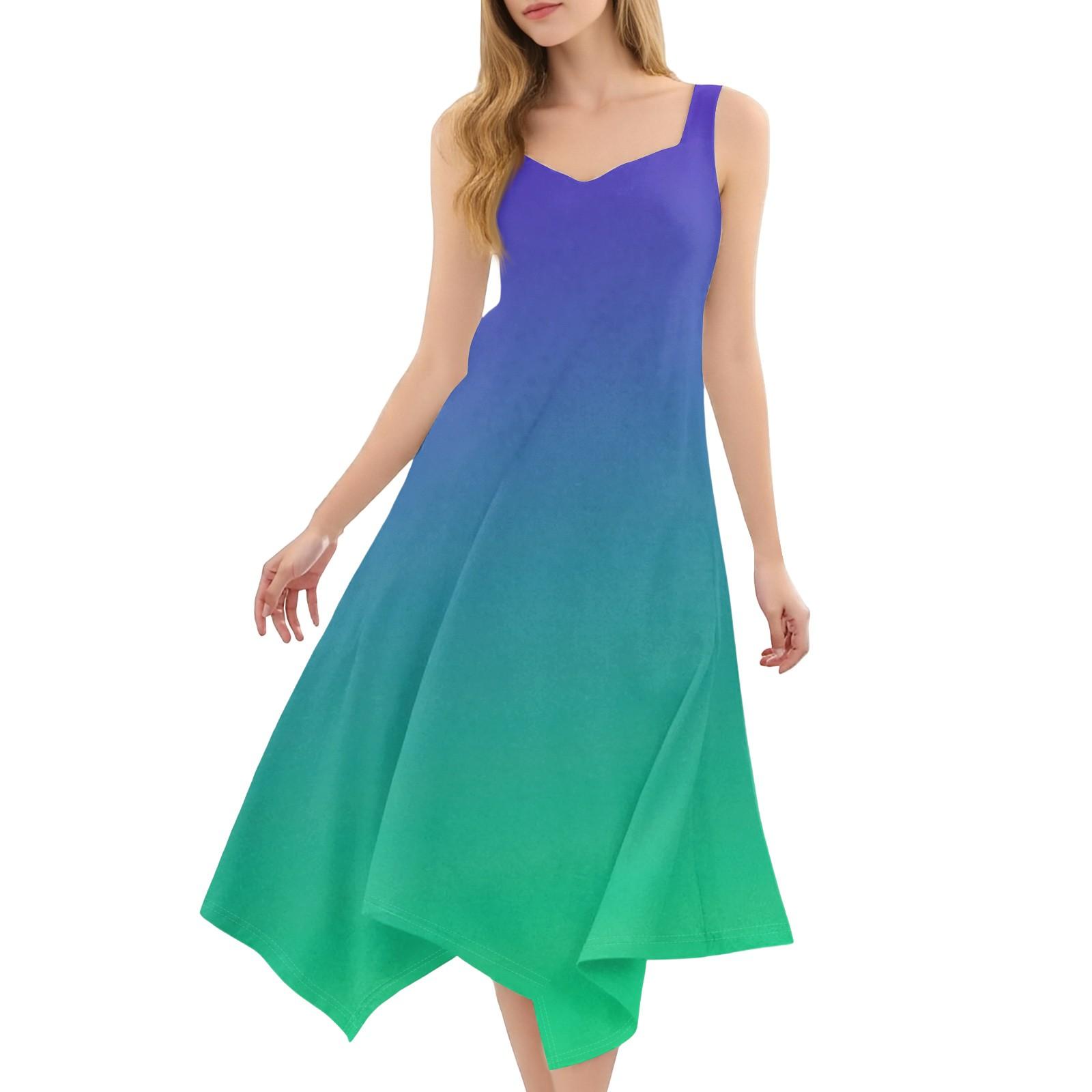 

Женское повседневное модное платье миди без рукавов с круглым вырезом и нерегулярным подолом L зелёный