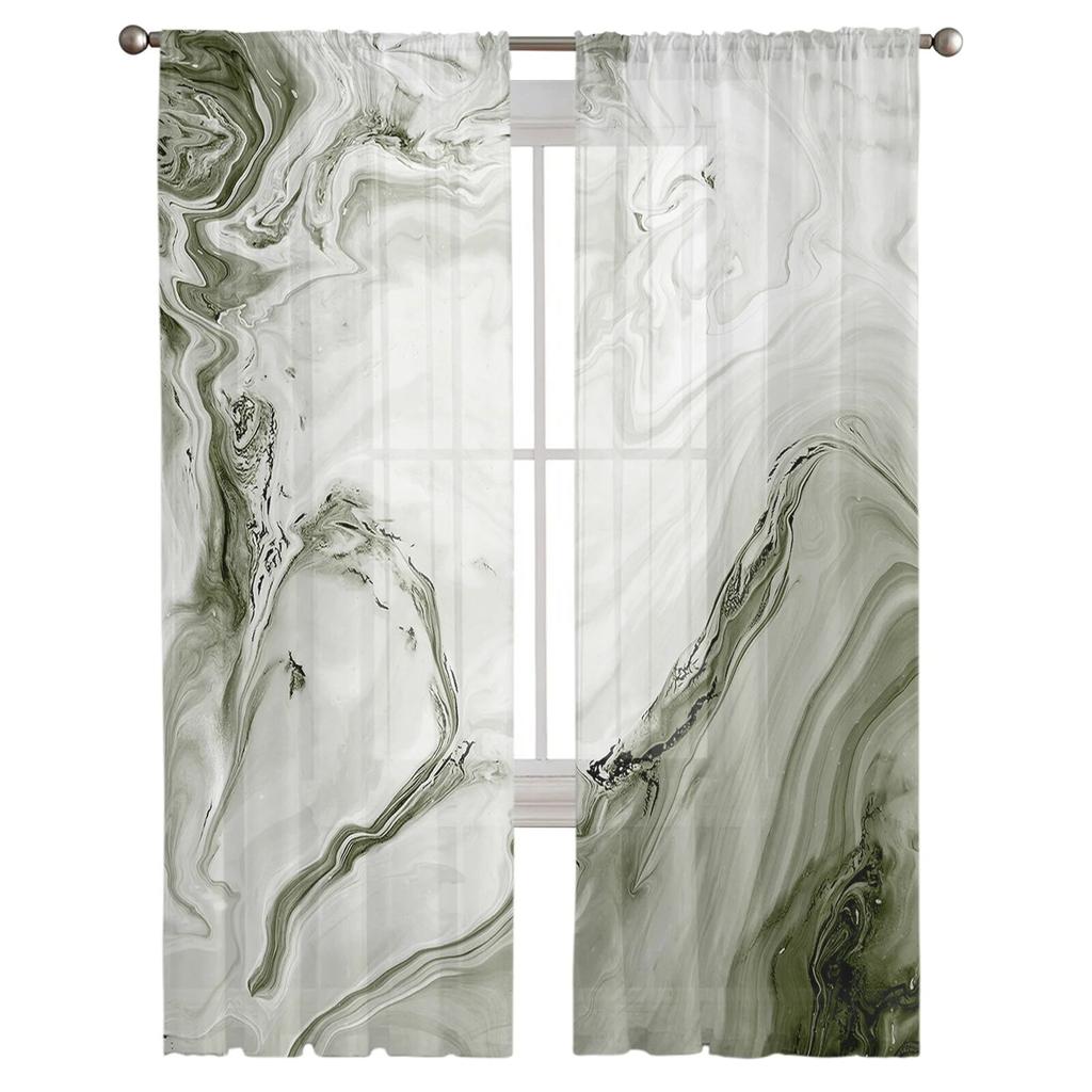 Marmurowe płynne teksturowane szałwia zielone zasłony tiulowe do salonu kuchnia wystrój domu zasłony z przezroczystego woalu