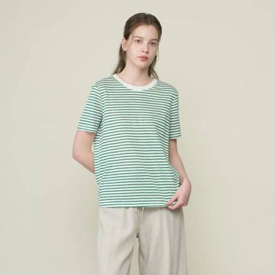 Women WhiTe STripe ShorT Sleeve T shirT Neckline B6m4x423