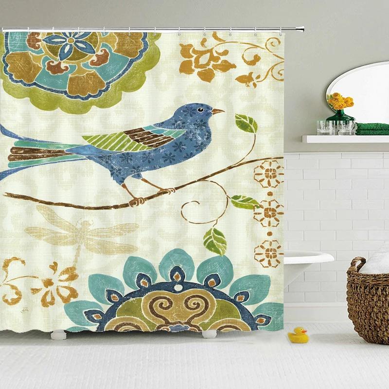 Retro European Shower Curtain ,Flowers Printed Bath Curtain Polyester Fabric Western Style Home Bath Decor Curtains With Hooks