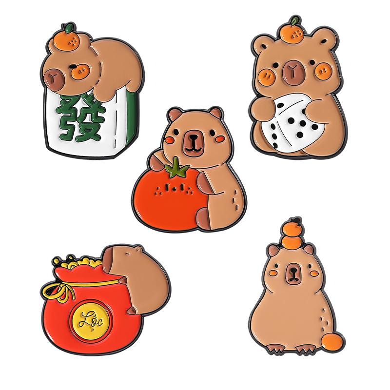 4-8PCS/SET Enamel Pins Custom Cute Capybara Oil Painting Brooches Lapel Badges Clothes Animal Jewelry Gift for Kids Friends