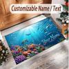 Fish Ocean Theme Soft Crystal Velvet Rug Custom Name & Text Print Non Slip Floor Rug for Bedroom Living Room