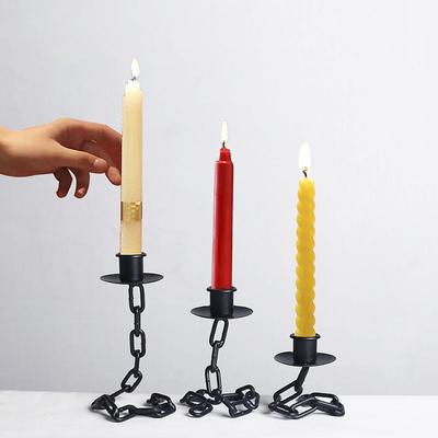 Nordic Black Wrought Iron Chain Candle Holder for Romantic Christmas Decor