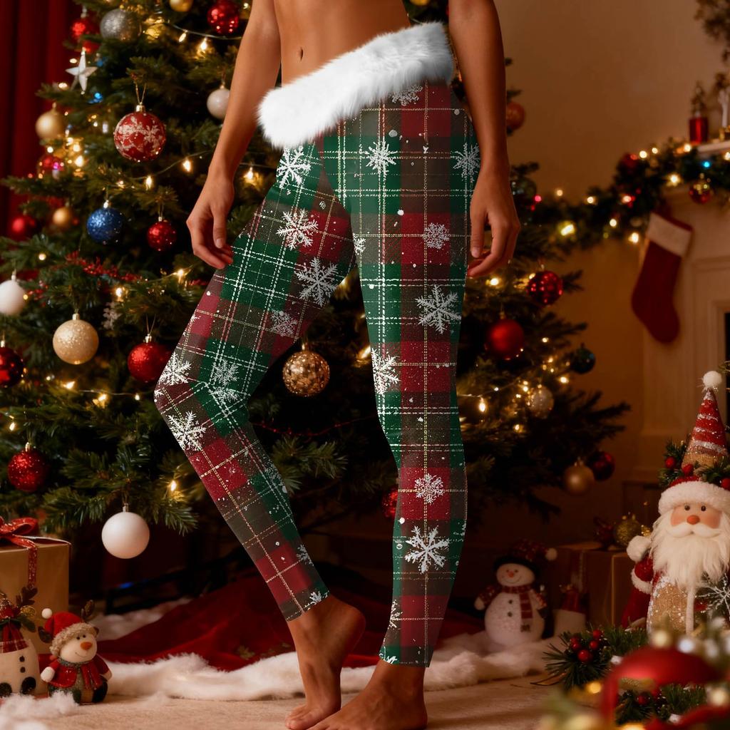 Women's Fashion Casual Fleece-Lined Patchwork Print Straight-Leg Pants