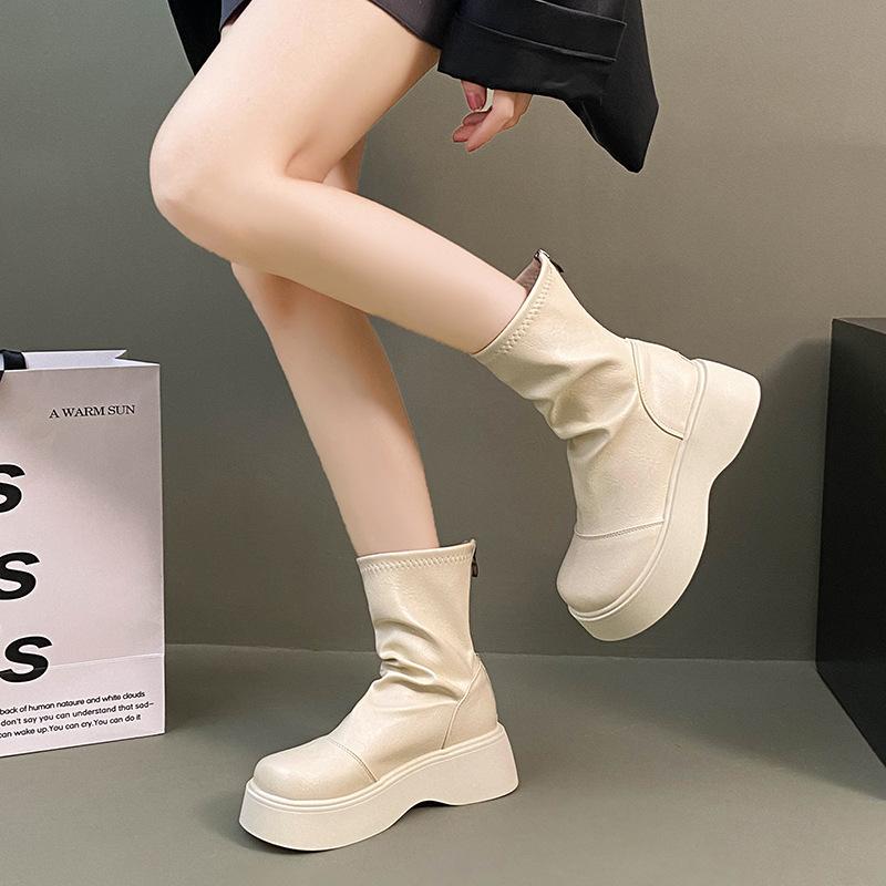 Skinny boots Martin boots children's 2025 autumn new single boots show legs versatile British thick-soled small fashion boots