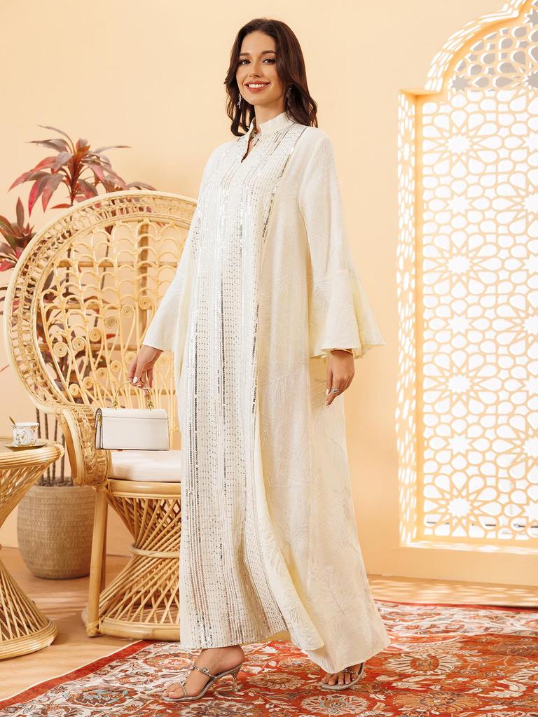 Elegant Sequin Embroidered Muslim Women's Robe - Middle Eastern Style Long Dress