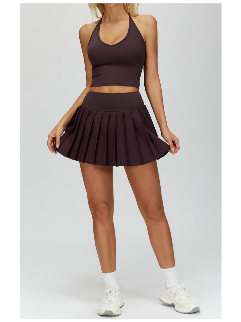 Alosco Plissiertes Yoga-Tanktop & Rock Set - Doppellagig Tennis/Golf/Laufen Fitness Zweiteiler